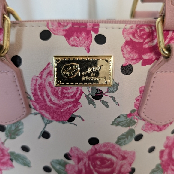Betsey Johnson Pink Rose And Polka Dot Floral Handbag Tote Satchel EUC - Picture 2 of 12